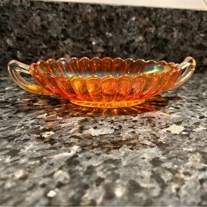 Irodescent amber Glass dish vintage rare